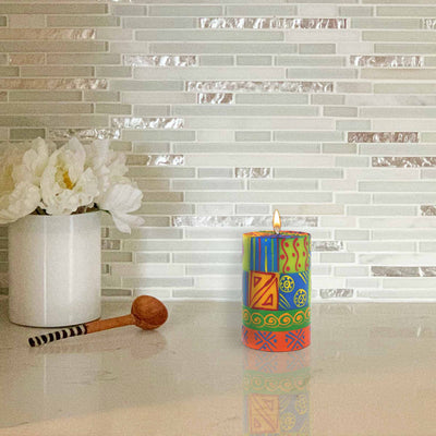 Unscented Hand-Painted Pillar Candle in Gift Box, 4-inch (Shahida Design)