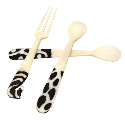 Handmade Bone Bar Set - 2 Spoons 1 Animal Fork