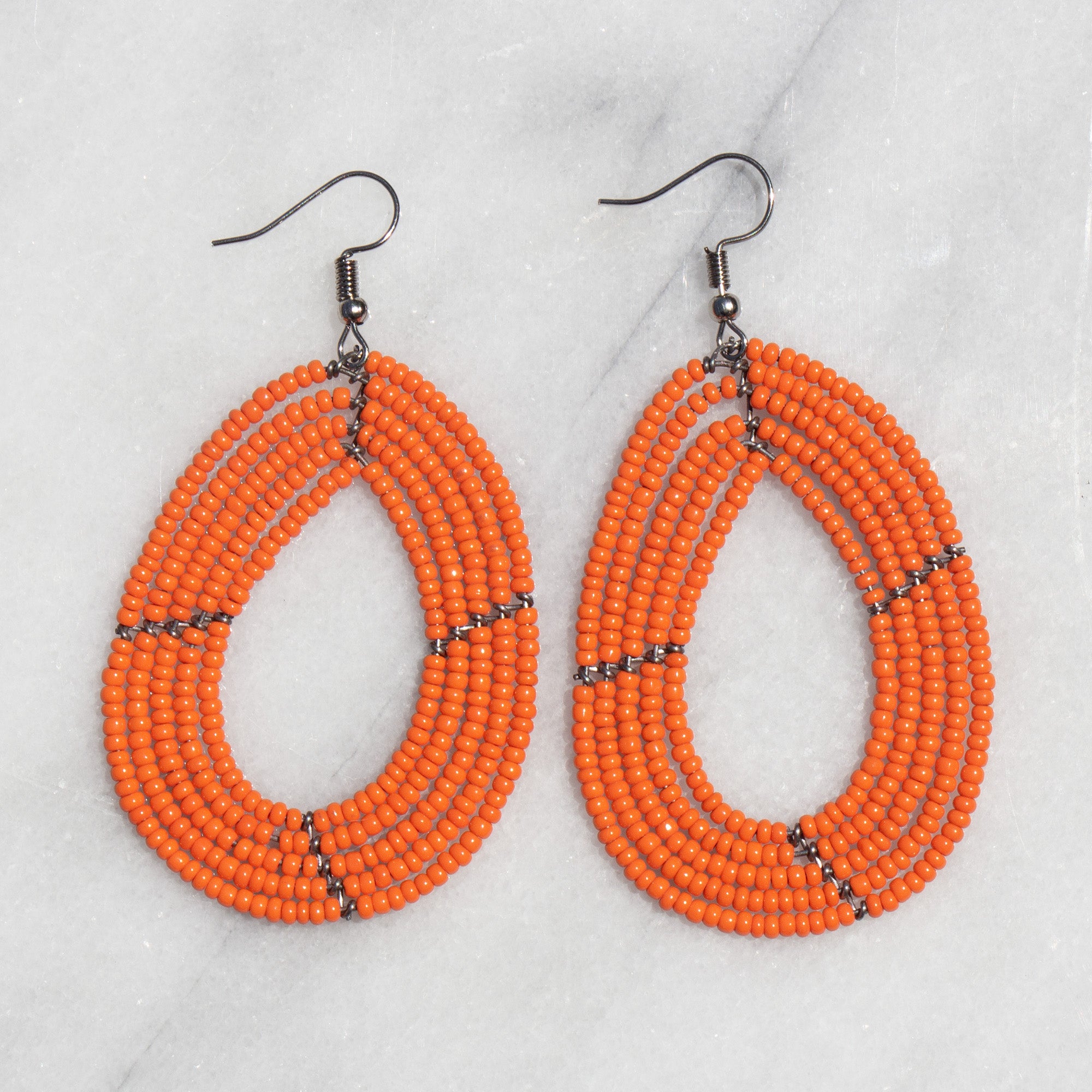 Maasai Bead Orange Teardrop Earrings