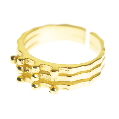 Handmade Stacked Golden Brass Ring with Beaded Detail
