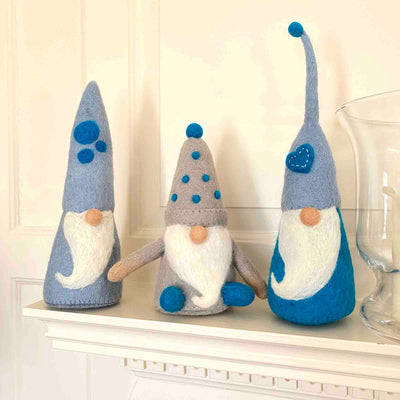 Handmade Felt Winter Blues Gnome Trio Set