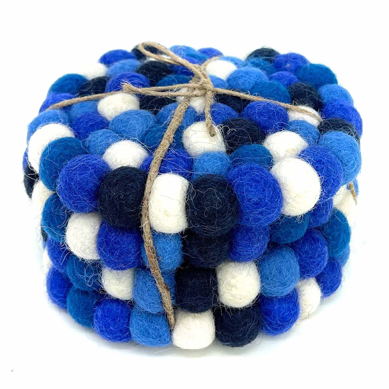 Felt Ball Coasters: 4-pack, Medium Blue and Black