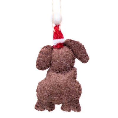 Chocolate Labrador Dog Santa Handmade Felt Ornaments, Set of 2