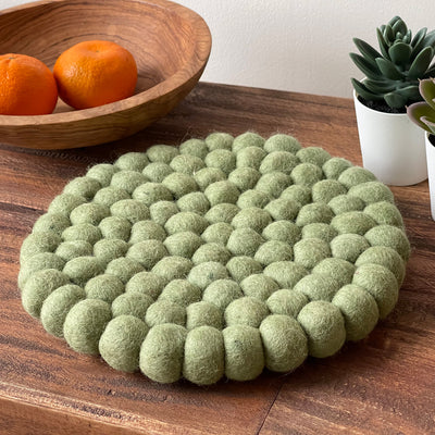 Felt Ball Trivet: Round, Sage