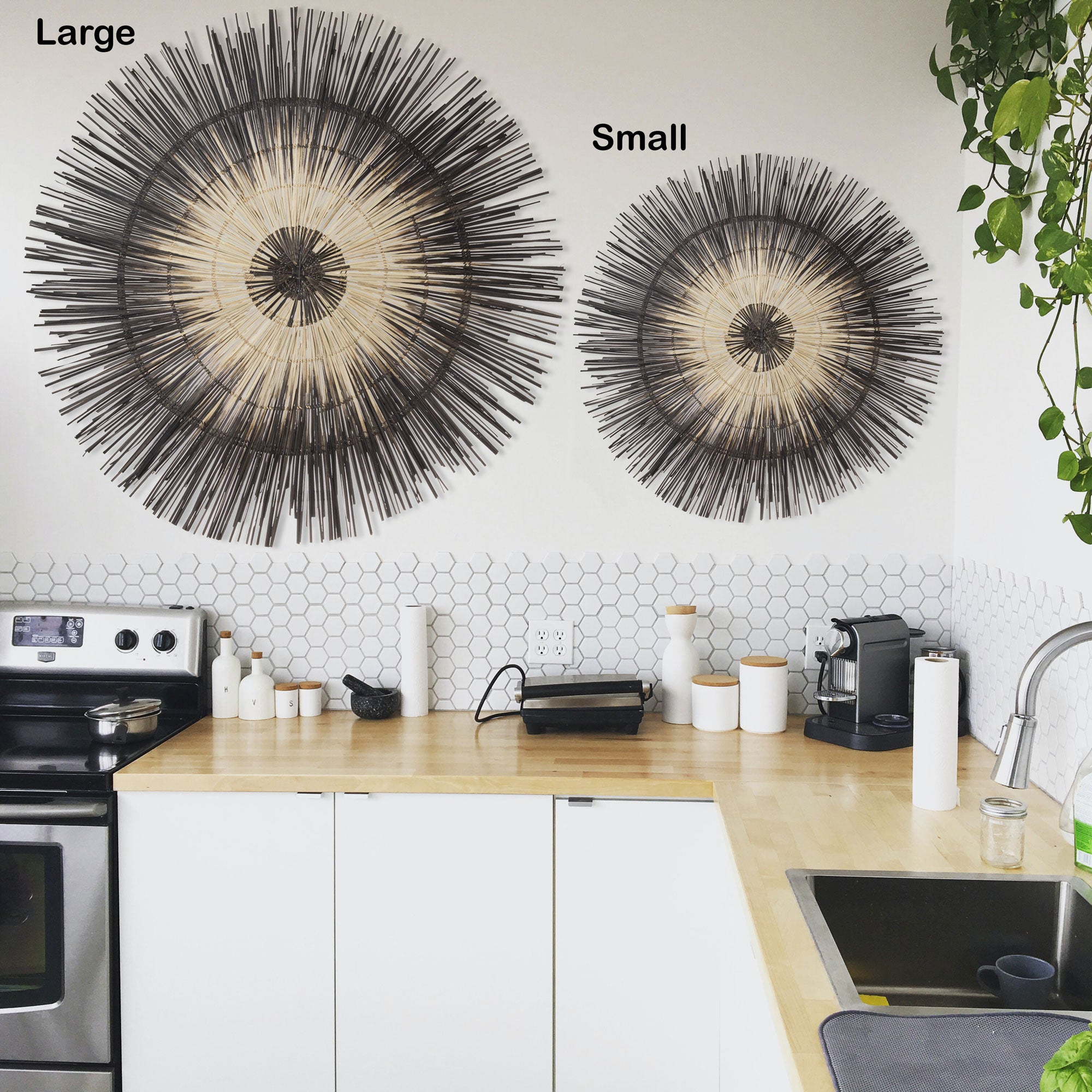 Global Crafts Large and Small Sun Circle Wall Decor, Charcoal Burst