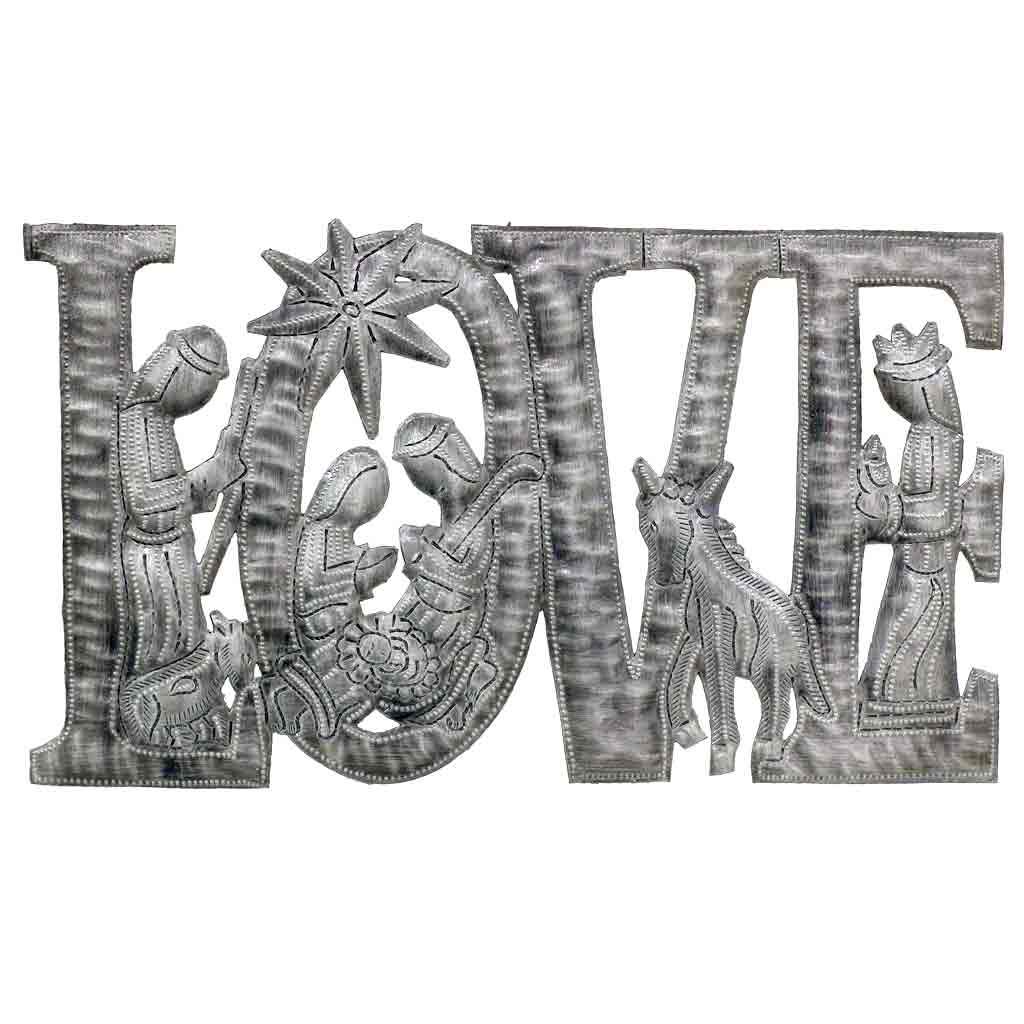 LOVE with Nativity Haitian Steel Drum Wall Art, 9" x 14"