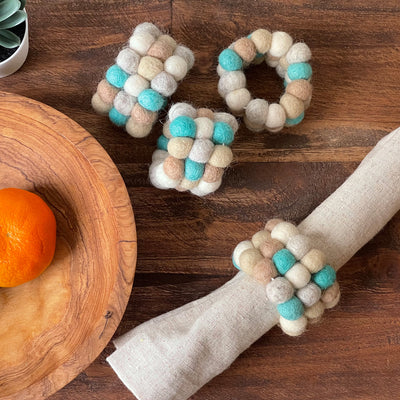 Sky Felt Three Strand Napkin Rings, Set of 4