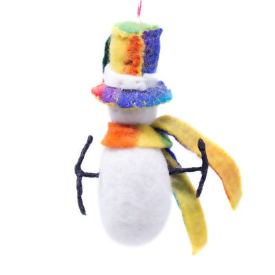Snowman and Rainbow Heart Handmade Felt Ornaments, Set of 2