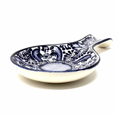 Encantada Handmade Pottery Spoon Rest, Blue Flower