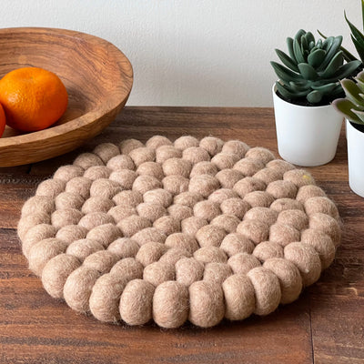 Felt Ball Trivet: Round, Driftwood Brown