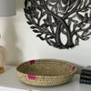 Hand-woven Palm Tray Basket with Pink Accent