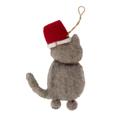 Handcrafted Felt Grey Tabby Santa Cat Felt Ornament