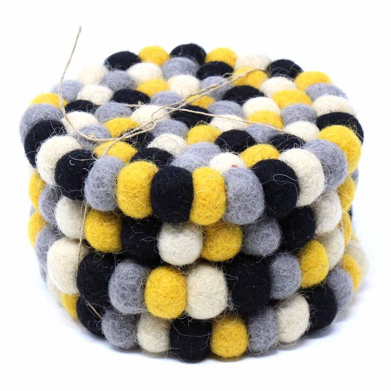 Felt Ball Coasters: 4-pack, Mustard