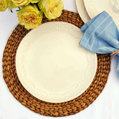 Encantada Handmade Mexican Pottery Set of 4 Dinner Plates, Blanco