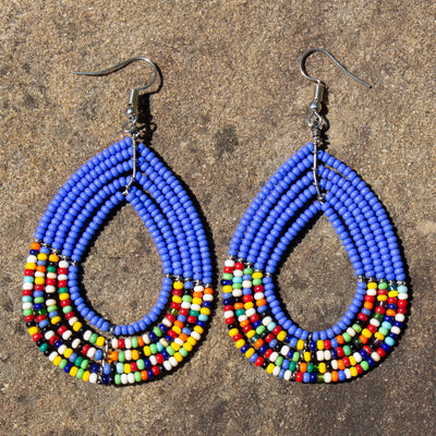 Maasai Bead Blue and Multicolor Teardrop Earrings