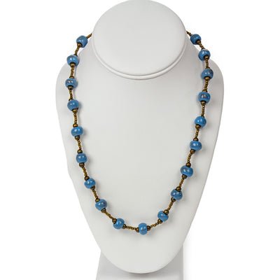 Handcrafted Clay Bead Short Necklace from Haitian Artisans, Blue
