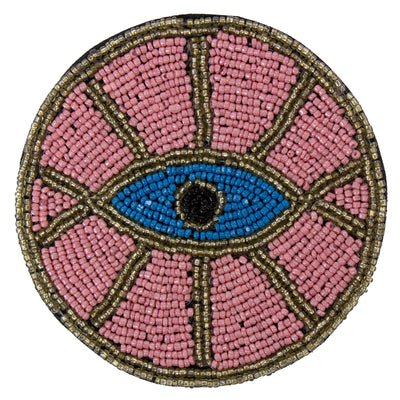 Pink Evil Eye Hand Embroidered Glass Bead Coasters, Set of 4