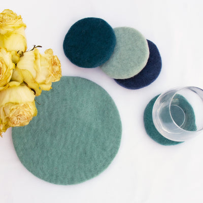 Handcrafted Felt Macaroon Trivet & Coaster Gift Set in Tidepool Blue