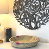 Hand-woven Palm Tray Basket with Pink Accent