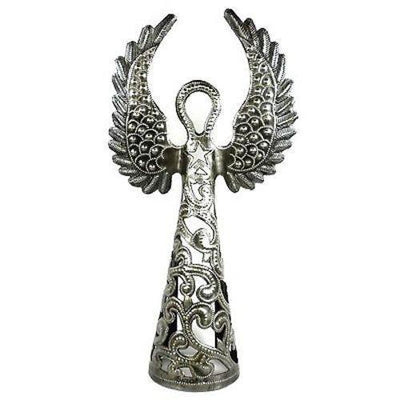 Standing Angel Wings Up Haitian Steel Drum Tabletop Décor, 16"