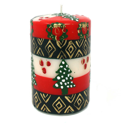 Unscented Christmas Candle, Hand-Painted Pillar in Gift Box, 4-inch (Ukhisimusi Design)