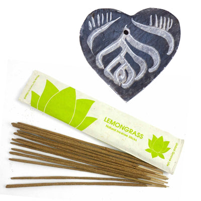 Grey Heart Soapstone Incense Holder with Lemongrass Incense Sticks