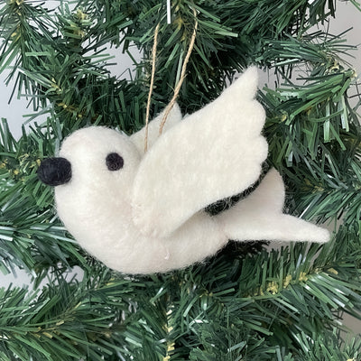 White Dove and Mistletoe Handmade Felt Ornaments, Set of 2