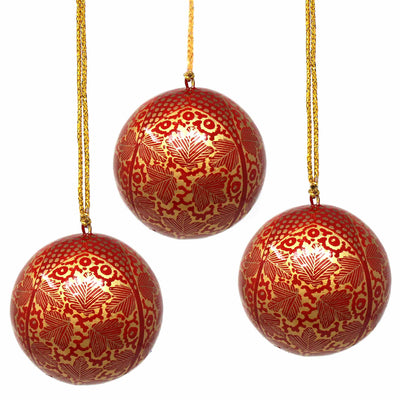 Handpainted Ornaments, Gold Chinar Leaves, Set of 3