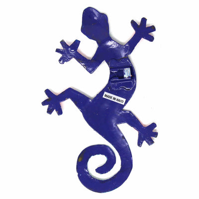 Eight inch Painted Gecko Recycled Haitian Metal Wall Art Blue-Greens Blue Candy