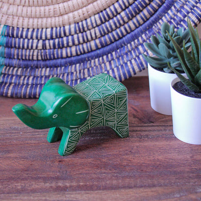 Large Soapstone Happy Elephant 4.5 inches - Green