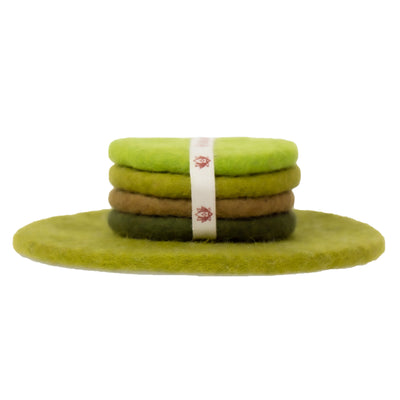 Handcrafted Felt Macaroon Trivet & Coaster Gift Set in Avocado Green