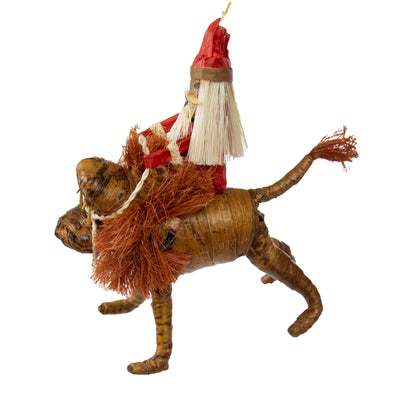 Set of Three Banana Fiber Santa Riding on Safari Animals- Lion, Zebra, Elephant