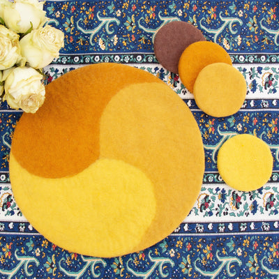 Handmade Felt Paisley Charger, Trivet & Coaster Gift Set in Honeybee Yellow