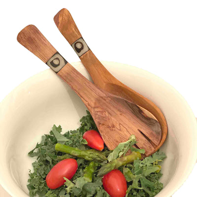 Small Olive Serving Set with inlaid Bone Handles 8 inch