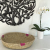 Hand-woven Palm Tray Basket with Pink Accent