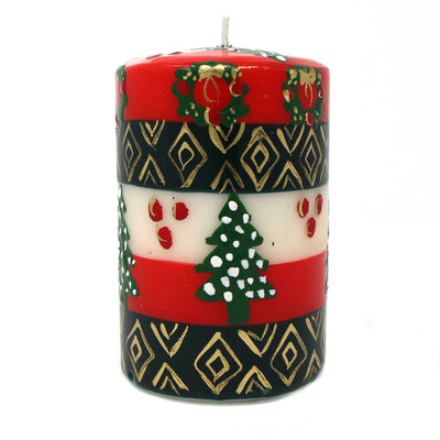 Unscented Christmas Candle, Hand-Painted Pillar in Gift Box, 4-inch (Ukhisimusi Design)