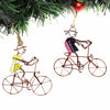 Recycled Wire Ornaments Bicycle Riders in Hat and Bandana, Set of 2