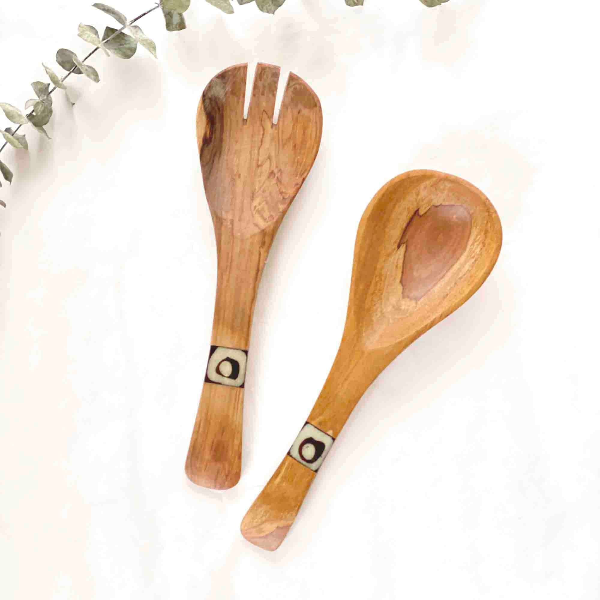 Small Olive Serving Set with inlaid Bone Handles 8 inch