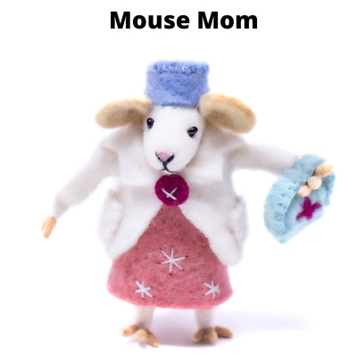Handmade Felt Mouse Family Collectibles, Set of 5