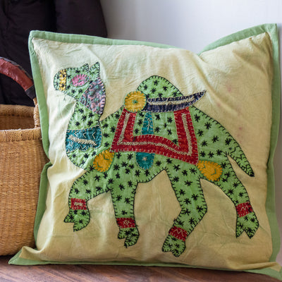 Upcycled Decorative Pillow Cover with Camel Applique - Colors will Vary