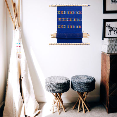 Guatemalan Hand Loom Wall Tapestry, Blue and Primary Colors