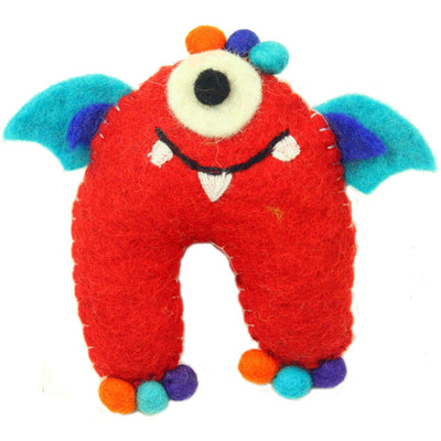 Hand Felted One-Eyed Red Tooth Monster with Wings