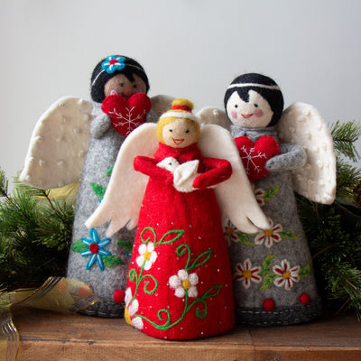 Set of 3 Handcrafted Felt Angel, Tree Topper/Tabletop Decor