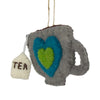 Tea Cup Felt Ornament, Turquoise Heart