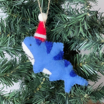 Shark Santa Handmade Felt Ornaments, Set of 2