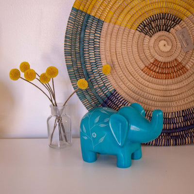 Extra Large Soapstone Elephant Sculpture - Turquoise