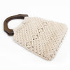 Macrame Bag with Arched Wooden Handle, Unlined Interior