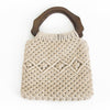 Macrame Bag with Arched Wooden Handle, Unlined Interior