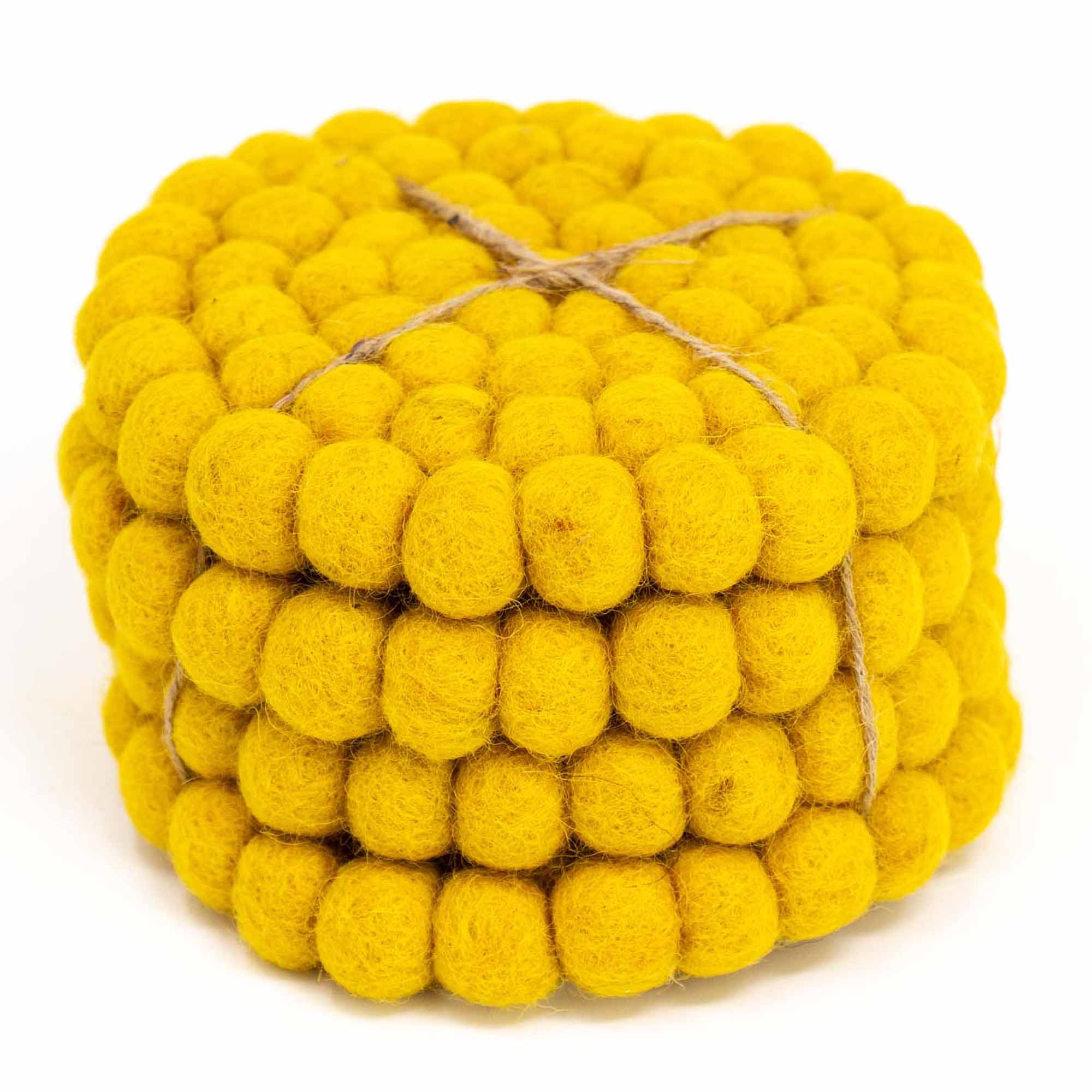 Pure Mustard Felt Ball Coasters, Set of 4