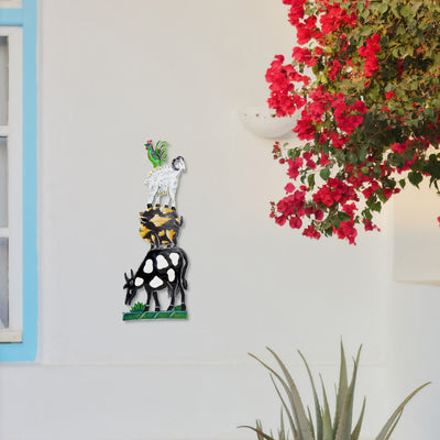 Whimsical Stacked Farm Animal Haitian Steel Drum Wall Art
